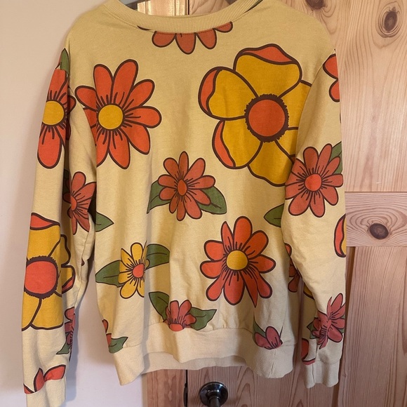Floral‎ Yellow and Orange Sweatshirt Super Massive Retro Size Medium - Picture 7 of 7